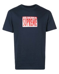 T-shirt à col rond imprimé bleu marine Supreme