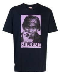 T-shirt à col rond imprimé bleu marine Supreme