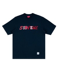 T-shirt à col rond imprimé bleu marine Supreme