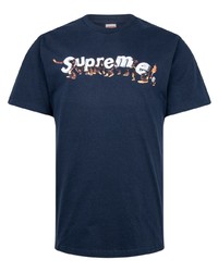 T-shirt à col rond imprimé bleu marine Supreme