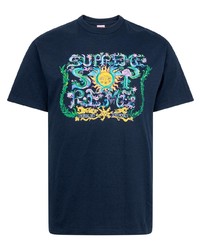 T-shirt à col rond imprimé bleu marine Supreme