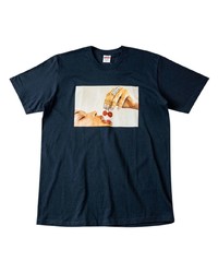 T-shirt à col rond imprimé bleu marine Supreme