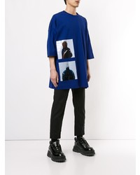 T-shirt à col rond imprimé bleu marine Juun.J