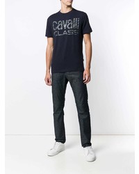 T-shirt à col rond imprimé bleu marine Cavalli Class