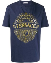 T-shirt à col rond imprimé bleu marine Versace Collection