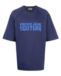 T-shirt à col rond imprimé bleu marine VERSACE JEANS COUTURE