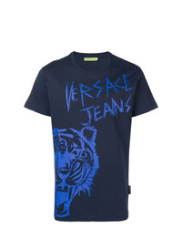 T-shirt à col rond imprimé bleu marine Versace Jeans