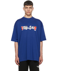 T-shirt à col rond imprimé bleu marine Vetements