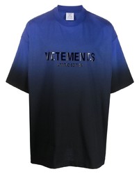 T-shirt à col rond imprimé bleu marine Vetements
