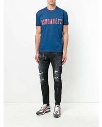 T-shirt à col rond imprimé bleu marine DSQUARED2