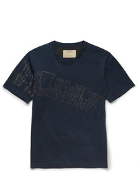 T-shirt à col rond imprimé bleu marine Wooyoungmi
