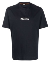 T-shirt à col rond imprimé bleu marine Z Zegna