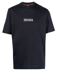 T-shirt à col rond imprimé bleu marine Zegna