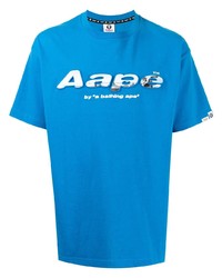 T-shirt à col rond imprimé bleu AAPE BY A BATHING APE