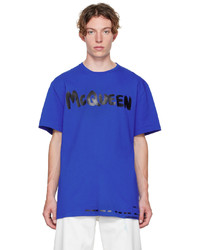 T-shirt à col rond imprimé bleu Alexander McQueen