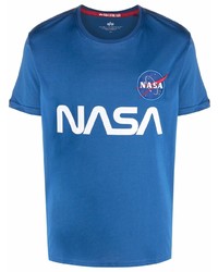 T-shirt à col rond imprimé bleu Alpha Industries