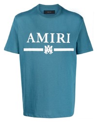 T-shirt à col rond imprimé bleu Amiri