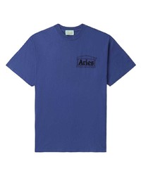 T-shirt à col rond imprimé bleu Aries