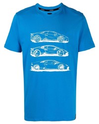 T-shirt à col rond imprimé bleu Automobili Lamborghini