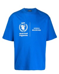 T-shirt à col rond imprimé bleu Balenciaga