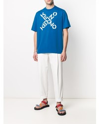 T-shirt à col rond imprimé bleu Kenzo