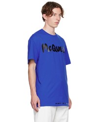 T-shirt à col rond imprimé bleu Alexander McQueen