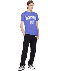 T-shirt à col rond imprimé bleu Moschino