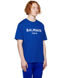 T-shirt à col rond imprimé bleu Balmain