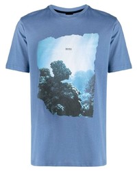 T-shirt à col rond imprimé bleu BOSS