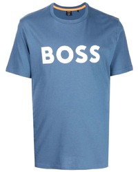 T-shirt à col rond imprimé bleu BOSS