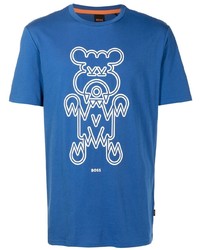 T-shirt à col rond imprimé bleu BOSS