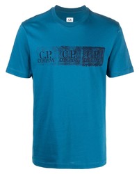 T-shirt à col rond imprimé bleu C.P. Company