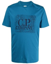 T-shirt à col rond imprimé bleu C.P. Company