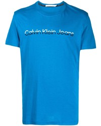 T-shirt à col rond imprimé bleu Calvin Klein