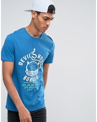 T-shirt à col rond imprimé bleu Celio