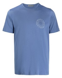 T-shirt à col rond imprimé bleu Corneliani