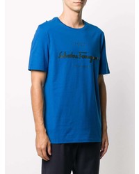 T-shirt à col rond imprimé bleu Salvatore Ferragamo
