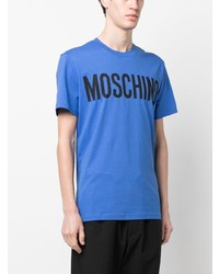 T-shirt à col rond imprimé bleu Moschino