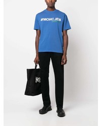 T-shirt à col rond imprimé bleu MONCLER GRENOBLE