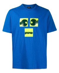 T-shirt à col rond imprimé bleu Diesel