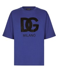 T-shirt à col rond imprimé bleu Dolce & Gabbana