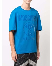 T-shirt à col rond imprimé bleu Moschino