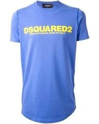 T-shirt à col rond imprimé bleu DSquared