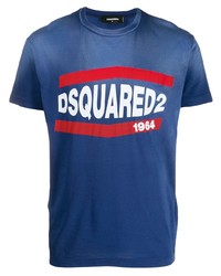 T-shirt à col rond imprimé bleu DSQUARED2