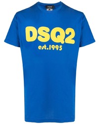 T-shirt à col rond imprimé bleu DSQUARED2