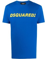 T-shirt à col rond imprimé bleu DSQUARED2