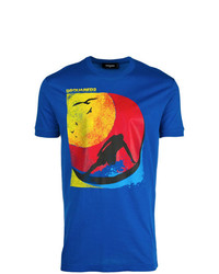 T-shirt à col rond imprimé bleu DSQUARED2