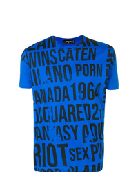 T-shirt à col rond imprimé bleu DSQUARED2