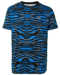 T-shirt à col rond imprimé bleu Ea7 Emporio Armani