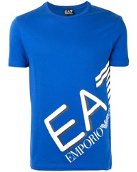 T-shirt à col rond imprimé bleu Ea7 Emporio Armani